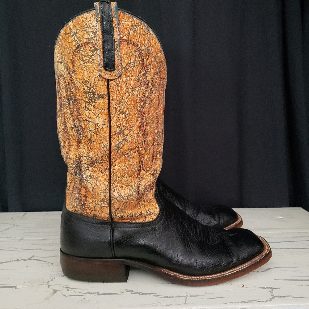 Anderson Bean Ostrich Skin Cowboy Boots in Black - Men's size 11.5 D